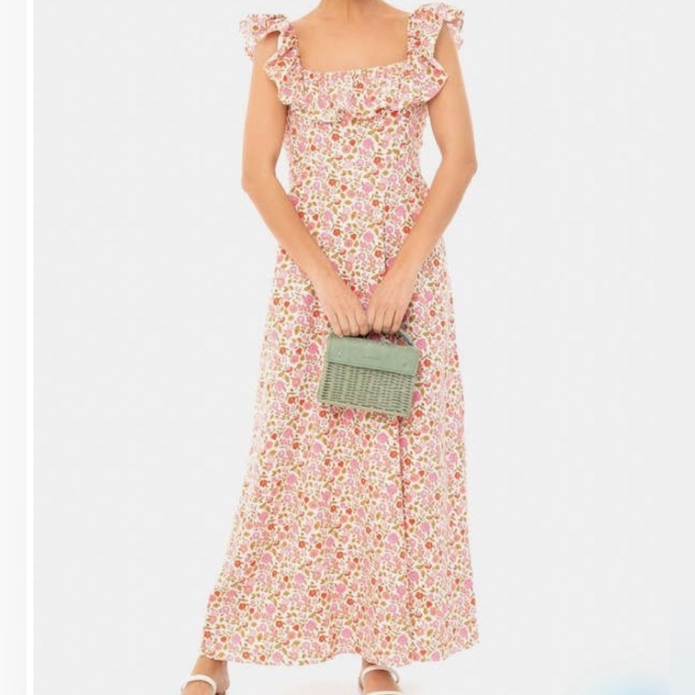 OPT o.p.t. Floral Vita Dress Tuckernuck Ruffle Square Neck Maxi Large Coquette